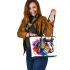 Watercolor illustration colorful horse head leather tote bag