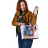 Watercolor painting of an abstract horse with colorful hair leather tote bag