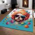 Whimsical canine splash dog in colorful paint pool area rugs carpet