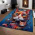 Whimsical orange cat on blue couch area rugs carpet