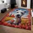 Whimsical pooch coffee-loving canine in the fall area rugs carpet