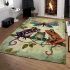 Whimsical scene of three frogs perched on branches area rugs carpet