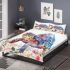 Whimsical watercolor turtle with floral patterns bedding set