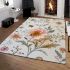 White floral print with bees and flowers area rugs carpet