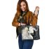 White horse acrylic painting leather tote bag