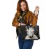 White horse painting leather tote bag