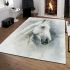 White horse portrait with smoke around area rugs carpet