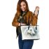 White horse portrait with smoke around leather tote bag
