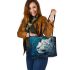 White leopad smile with dream catcher leather tote bag