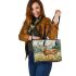 Whitetailed buck standing in meadow with daisies leather totee bag