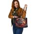 Wolves red moon and dream catcher leather tote bag