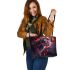 Wolves red moon and dream catcher leather tote bag