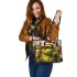 yellow grinchy with black sunglass and dancing cats Leather Tote Bag