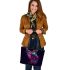 Beautiful colorful owl leather tote bag