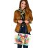 Beautiful deer with colorful flowers and leaves leather totee bag