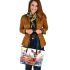 Beautiful deer with colorful flowers and leaves leather totee bag
