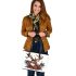 Beautiful realistic deer with flowers and christmas elements leather totee bag