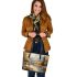 Create an oil painting of majestic deer standing leather totee bag