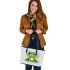 Cute cartoon frog with big eyes 21 leaather tote bag