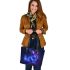 Cute neon bunny with glowing blue and purple fur leather tote bag
