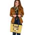 Cute owl holding coffee leather tote bag