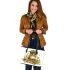 Cute owl wearing a green beret leather tote bag