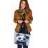 Cute panda blue eyes white fur with black patterns leather tote bag