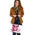 Cute pink owl cartoon character leather tote bag