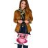 Cute pink owl with big eyes clipart leather tote bag