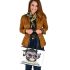 Grey owl with big eyes wearing glasses leather tote bag