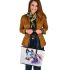 Horse watercolor realistic details leather tote bag