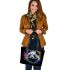 Panda portrait white fur with black and rainbow accents leather tote bag
