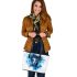 Watercolor blue horse leather tote bag