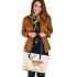 Watercolor deer light beige background with fall colors leather totee bag