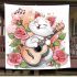 A cartoon cat with music note and the roses with green leaf blanket