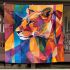 Abstract cubist lioness with simple shapes and lines blanket