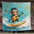 Baby monkey surfs with guitar and musical notes blanket
