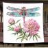 Beautiful elegant colorful dragonfly with pink peonies blanket