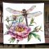 Beautiful elegant colorful dragonfly with pink peonies blanket