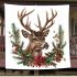 Beautiful realistic deer with flowers and christmas elements blanket