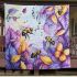 Bees flying to musical notes and purple leafs in the summer blanket