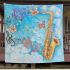 Butterflies fly to the saxophone and musical notes blanket