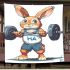 Cartoon style cute rabbit lifting barbells blanket