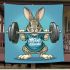 Cartoon style cute rabbit lifting barbells blanket