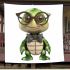 Cartoon turtle with glasses and bow tie blanket