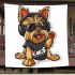 Cartoon yorkshire terrier dog wearing headphones blanket