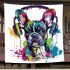 Colorful cute french bulldog wearing headphones blanket
