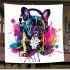 Colorful cute french bulldog with headphones blanket