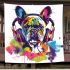 Colorful french bulldog with headphones blanket