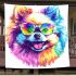 Colorful rainbow pomeranian dog wearing sunglasses blanket